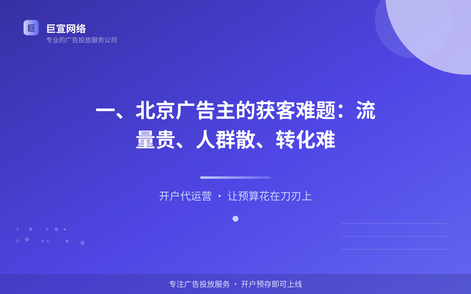一、北京广告主的获客难题:流量贵、人群散、转化难(投放总览) 一、北京广告主的获客难题:流量贵、人群散、转化难(投放总览)